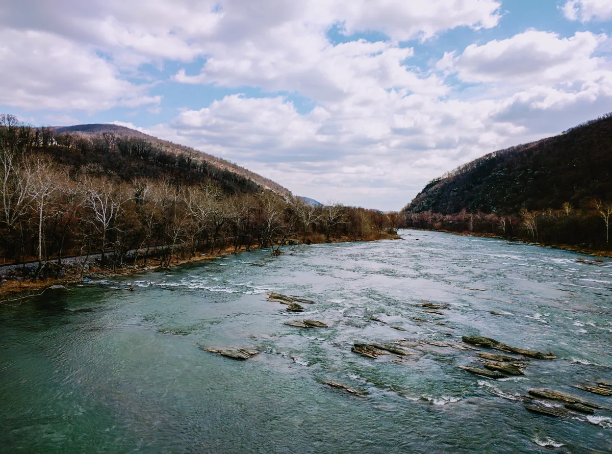 a view of the Potomac River from the bridge between WV and VA in Harper's Ferry